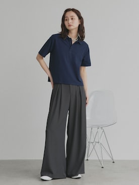 「ad thie（アドティエ）のフロントタック ワイドスラックス（スラックス、グレー系）」を使った、ad thieさん（レディース・154cm）の春コーディネート