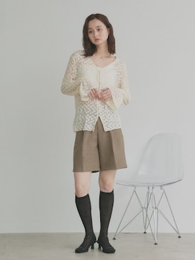 「ad thie（アドティエ）のタック ハーフパンツ（その他パンツ、ブラウン系）」を使った、ad thieさん（レディース・154cm）の春コーディネート