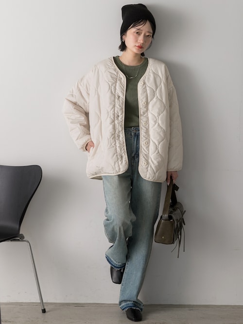 セール】キルティング 中綿ジャケット（ノーカラージャケット）｜ad