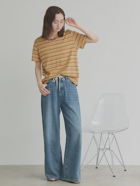 「ad thie（アドティエ）のヴィンテージ ワイド デニムパンツ（デニムパンツ、ブルー系）」を使った、ad thieさん（レディース・154cm）の春コーディネート