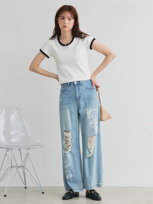vetements 17ss ブリオーニ 激レア パンツ セール】レースプリント ダメージデニムパンツ（デニムパンツ