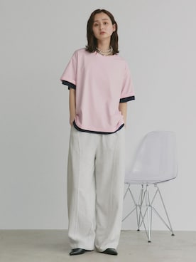 「ad thie（アドティエ）のスウェット ワイド カーブパンツ（スウェットパンツ、ベージュ系）」を使った、ad thieさん（レディース・154cm）の春コーディネート