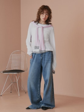 「ad thie（アドティエ）のヴィンテージ ワイド デニムパンツ（デニムパンツ、ブルー系）」を使った、ad thieさん（レディース・154cm）の春コーディネート