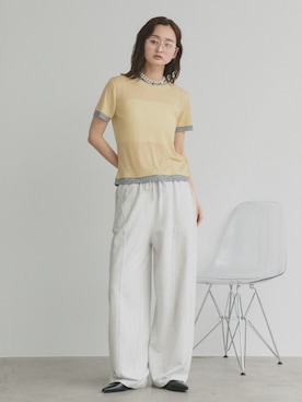 「ad thie（アドティエ）のスウェット ワイド カーブパンツ（スウェットパンツ、ベージュ系）」を使った、ad thieさん（レディース・154cm）の春コーディネート
