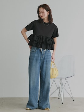 「ad thie（アドティエ）のヴィンテージ ワイド デニムパンツ（デニムパンツ、ブルー系）」を使った、ad thieさん（レディース・154cm）の春コーディネート