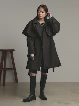 「アイテム（ステンカラーコート）」を使った、ad thieさん（レディース・169cm）の秋コーディネート