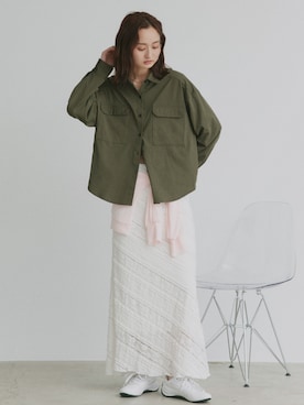 「ad thie（アドティエ）の透かし レース ナロースカート（スカート、ホワイト系）」を使った、ad thieさん（レディース・154cm）の春コーディネート