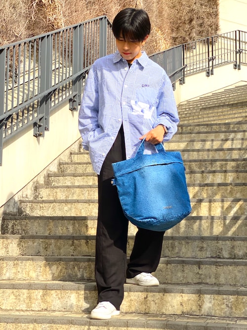 人生って素晴らしい！【イタリア生地使用 デシグアル 】総柄 ストライプ シャツ 人生って素晴らしい！【イタリア生地使用 デシグアル 】総柄