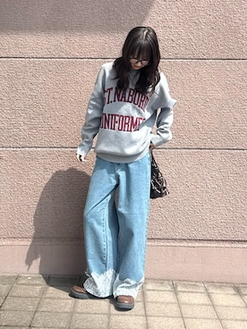 「SENSE OF PLACE by URBAN RESEARCH（センスオブプレイスバイアーバンリサーチ）の2WAYウエストレースヘムデニム（デニムパンツ、ブルー系）」を使った、kotoriさん（レディース・160cm）の秋コーディネート