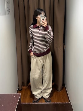 「ITEMS URBANRESEARCH（アイテムズ アーバンリサーチ）のコーデュロイバレルパンツ（その他パンツ、ホワイト系）」を使った、kotoriさん（レディース・160cm）の秋コーディネート