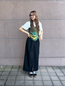 「スカートコーデ」｜「アイテム（財布/小物）」を使った、kotoriさん（レディース・160cm）の夏コーディネート