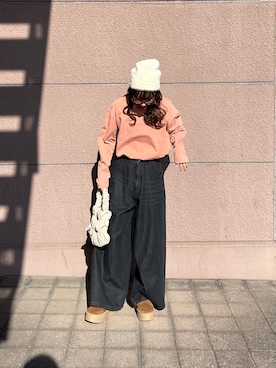 「SMELLY（スメリー）のアイテム（ニットキャップ/ビーニー）」を使った、kotori33さん（レディース・160cm）の冬コーディネート