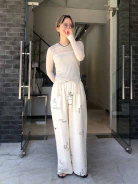 「LAATO(ラート)のlayered piping tee(Tシャツ/カットソー、ホワイト系)」を使った、kasumiさん(レディース・166cm)の夏コーディネート