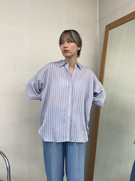 「URBAN RESEARCH(アーバンリサーチ)のハーフスリーブストライプシャツ(シャツ/ブラウス、ブラウン系)」を使った、kasumiさん(レディース・166cm)の夏コーディネート