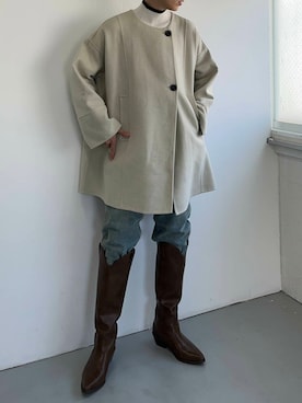 「アイテム（ノーカラーコート）」を使った、kasumiさん（レディース・166cm）の秋コーディネート
