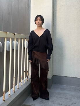「アイテム（バンダナ/スカーフ、ブラウン系）」を使った、kasumiさん（レディース・166cm）の秋コーディネート