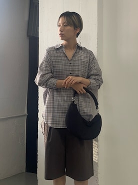 「SENSE OF PLACE by URBAN RESEARCH(センスオブプレイスバイアーバンリサーチ)の『接触冷感』UVケアチェックルーズシャツ(シャツ/ブラウス、ブルー系)」を使った、kasumiさん(レディース・166cm)の夏コーディネート