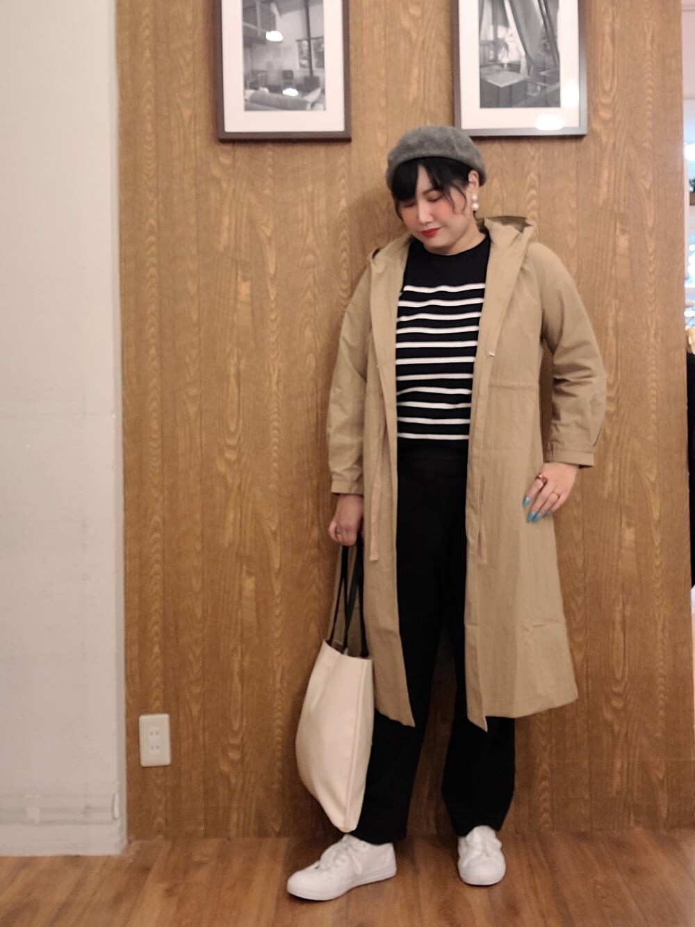 「ニット、春カラー、春コーデ、シューラルー、ドレスキップ、大人カジュアル、ベレー帽、ママコーデ」｜「DRESKIPのガンガン洗える！USAコットン畦編みニット（ニット/セーター、ブルー系）」を使った、reimamaさん（レディース・169cm）の冬コーディネートの1枚目の写真