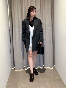 「MARW UNITED ARROWS(マルゥ ユナイテッドアローズ)の<MARW UNITED ARROWS>ドッキング レース キャミソール(キャミソール、ホワイト系)」を使った、Mao Watanabeさん(レディース・151cm)の秋コーディネート