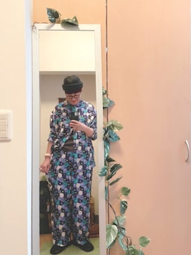「柄物」｜「アイテム（帽子）」を使った、えちご屋さん（レディース・168cm）の夏コーディネート