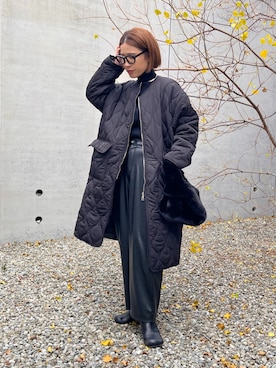 「アイテム（ノーカラーコート）」を使った、NANAさん（レディース・162cm）の冬コーディネート