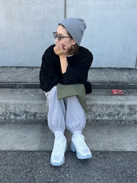 「アイテム（ニットキャップ/ビーニー、ホワイト系）」を使った、NANAさん（レディース・162cm）の秋コーディネート