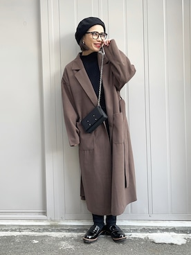 「ガウンコート」｜「アイテム（財布/小物）」を使った、NANAさん（レディース・162cm）の秋コーディネート