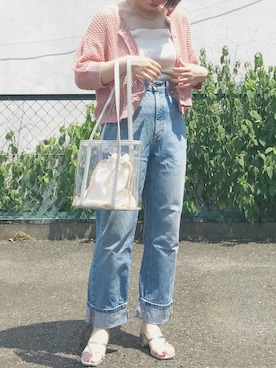 「ハイウエストストレートジーンズ」｜まるまるこ【低身長 /骨スト/韓国】さん（レディース・151cm）の夏コーディネート