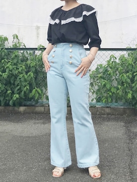 「ブリーチデニム」｜「アイテム（サンダル）」を使った、まるまるこ【低身長 /骨スト/韓国】さん（レディース・151cm）の夏コーディネート