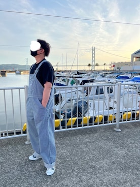 「ヒッコリー」｜「アイテム（オールインワン・サロペット）」を使った、マンジロウさん（メンズ・182cm）の夏コーディネート