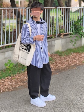 「THE NORTH FACE（ザノースフェイス）のアイテム（トートバッグ）」を使った、ともあき®さん（メンズ・167cm）の夏コーディネート