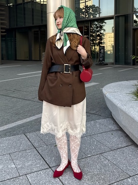 「BARELY BLUE（ベアリーブルー）のアイテム」を使った、Riさん（レディース・155cm）の秋コーディネート