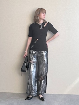 「アイテム（デニムパンツ、シルバー系）」を使った、inhhhan®さん（レディース・165cm）の夏コーディネート