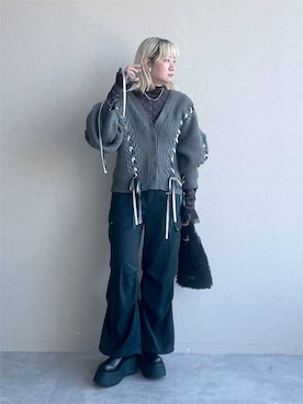 「アイテム（ブーツ、グリーン系）」を使った、inhhhan®さん（レディース・165cm）の秋コーディネート