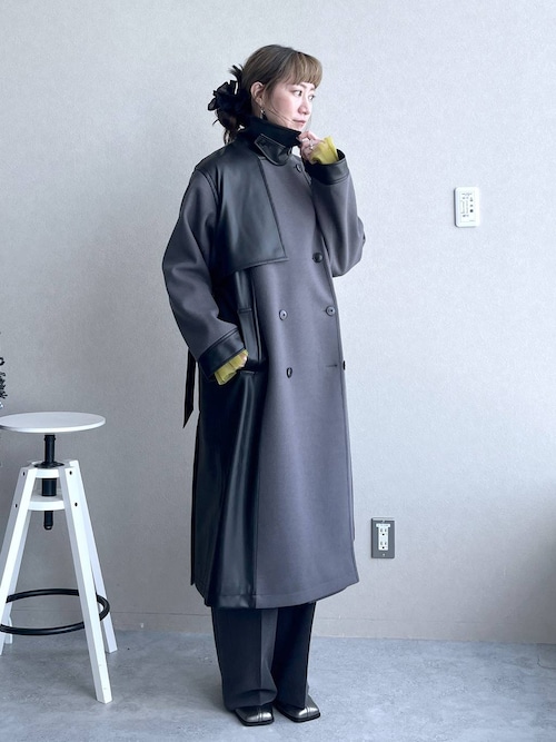 ウーリーテックフェイクレザーキリカエトレンチコート(HARE