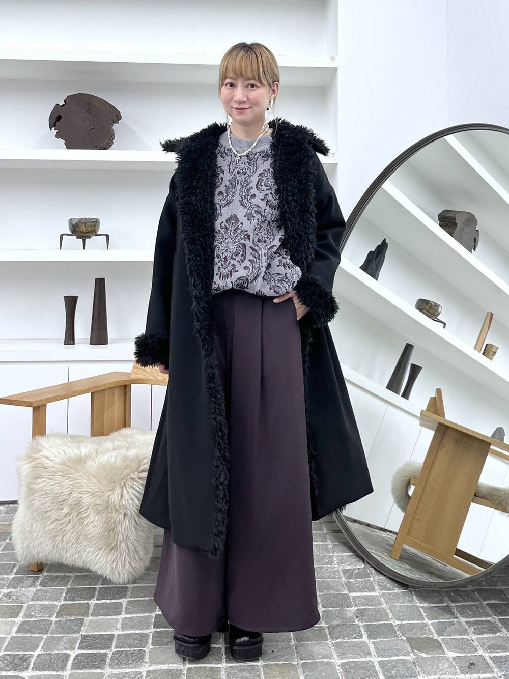 ウーリーテックフェイクファーロングコート(HARE)を使った人気