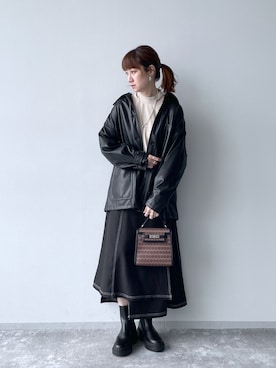 「レザーコート」｜「アイテム（ブルゾン）」を使った、inhhhan®さん（レディース・165cm）の秋コーディネート