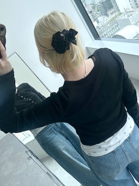 「eL（エル）の【eL】Loose wide Denim Pants/246474（デニムパンツ、ブルー系）」を使った、inhhhan®さん（レディース・165cm）の夏コーディネート