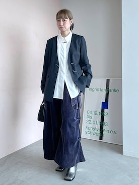 「アイテム（ノーカラージャケット）」を使った、inhhhan®さん（レディース・165cm・40代）の秋コーディネート