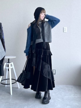 「アイテム（ノーカラーコート）」を使った、inhhhan®さん（レディース・165cm）の冬コーディネート