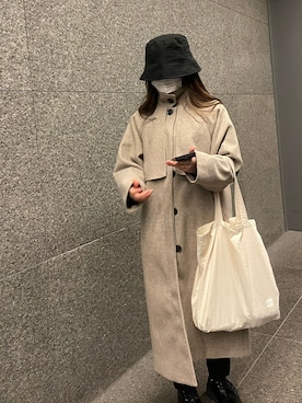 「SpRay（スプレイ）のアイテム（ステンカラーコート）」を使った、nanaさん（レディース・153cm）の冬コーディネート