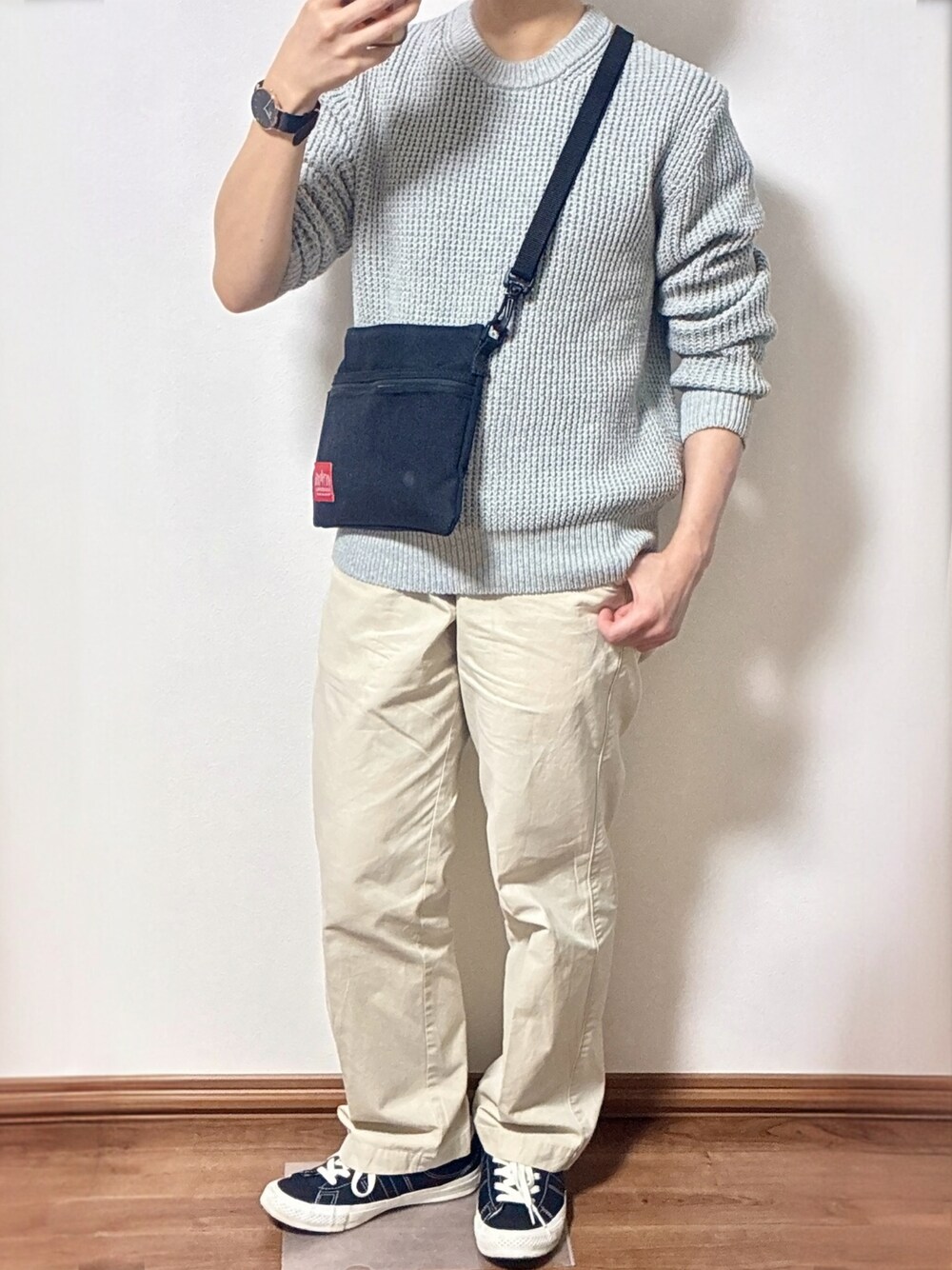あ　ページ UNIQLO - 【ユニクロ】メンズ ミドルゲージワッフルクルーネック