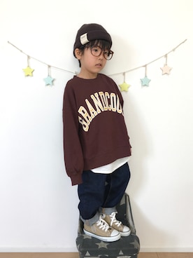 「アイテム（タンクトップ、ホワイト系）」を使った、kotaさん（キッズ・100cm）の秋コーディネート