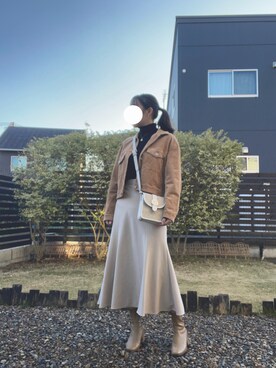「GU（ジーユー）のアイテム（ブーツ、ベージュ系）」を使った、kaori さん（レディース・162cm）の冬コーディネート