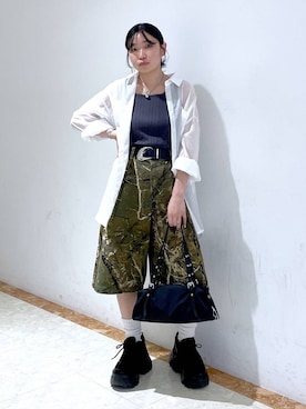 「PAGEBOY（ページボーイ）のプラットチャンキースニーカー【3サイズ展開・軽量】（スニーカー、ブラック系）」を使った、おつゆさん（レディース・158cm）の夏コーディネート