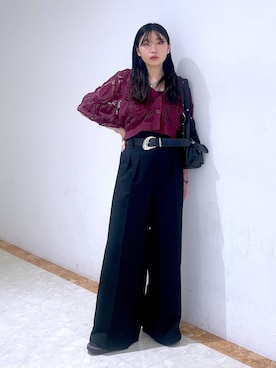 「PAGEBOY（ページボーイ）のヴィンテージバックルベルト（ベルト、ブラック系）」を使った、おつゆさん（レディース・158cm）の春コーディネート