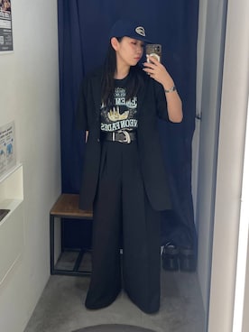 「PAGEBOY（ページボーイ）のヴィンテージバックルベルト（ベルト、ブラック系）」を使った、おつゆさん（レディース・158cm）の夏コーディネート