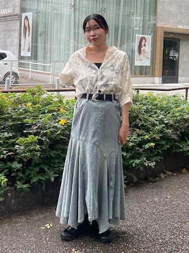 「PAGEBOY（ページボーイ）のヴィンテージバックルベルト（ベルト、ブラック系）」を使った、おつゆさん（レディース・158cm）の夏コーディネート
