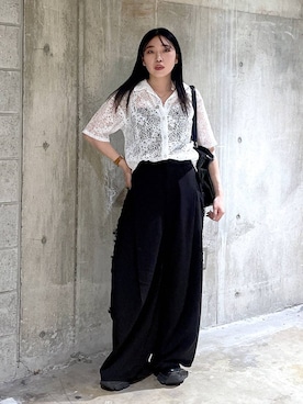 「PAGEBOY（ページボーイ）のレースアップソックスブーツ（ブーツ、ブラック系）」を使った、おつゆさん（レディース・158cm）の夏コーディネート