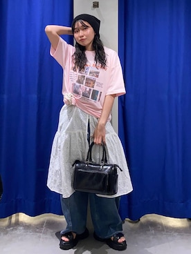 「PBLIM（ページボーイリム）の《UNISEX》ルーズニットビーニー（ニットキャップ/ビーニー、ブラック系）」を使った、おつゆさん（レディース・158cm）の春コーディネート